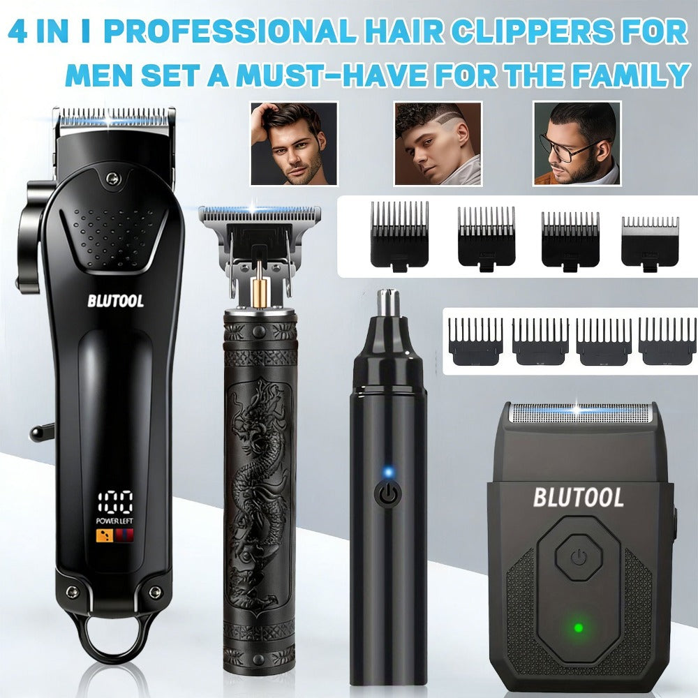 Hair Clipper & Trimmer Set 4-Piece for Men – Professional Barber Kit with Nose Trimmer, Detail Trimmer, Guide Comb — image 3