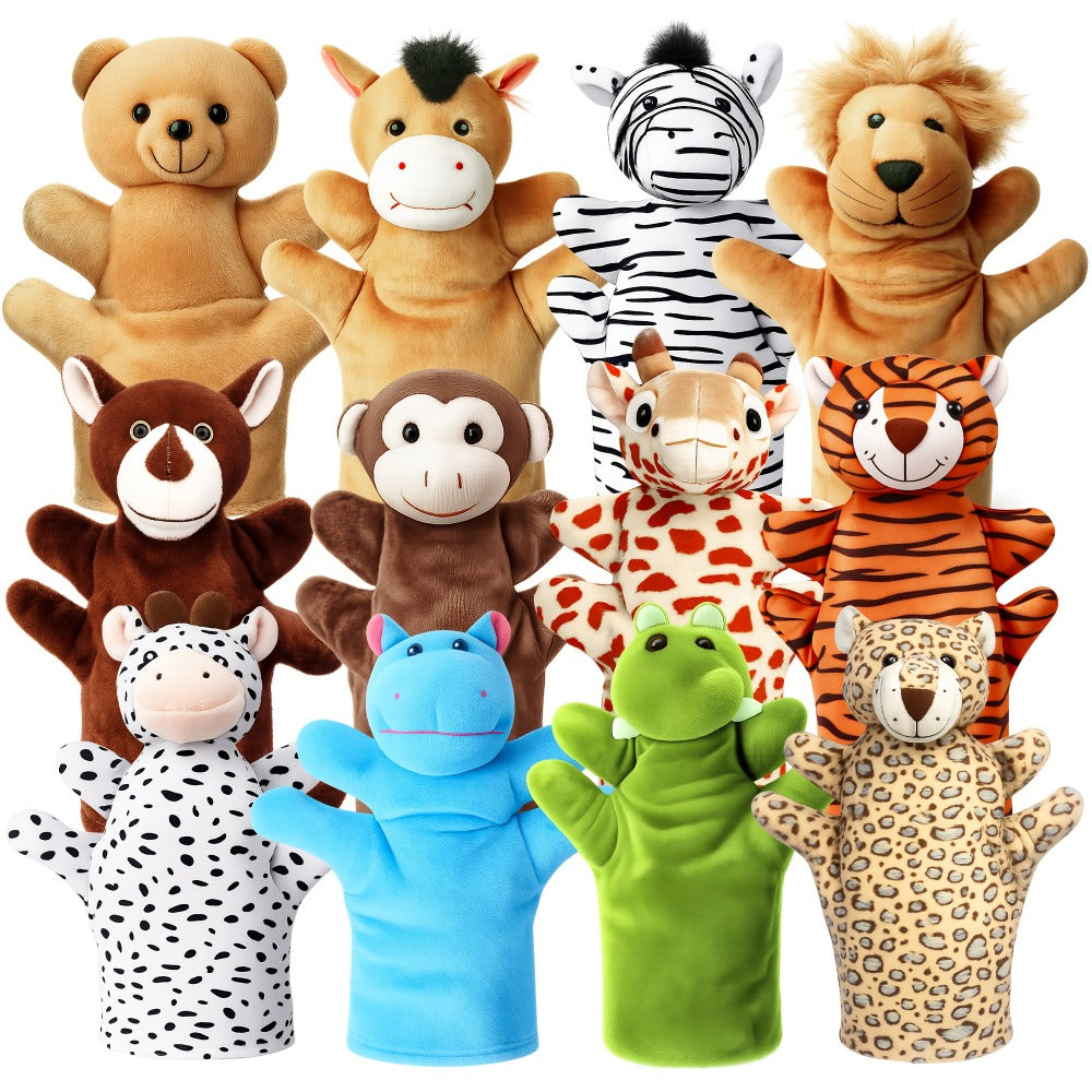 Twelve-Piece Zoo Animal Hand Puppet Set with Bear, Zebra, Lion, Giraffe, Hippo and More Designs — image 2