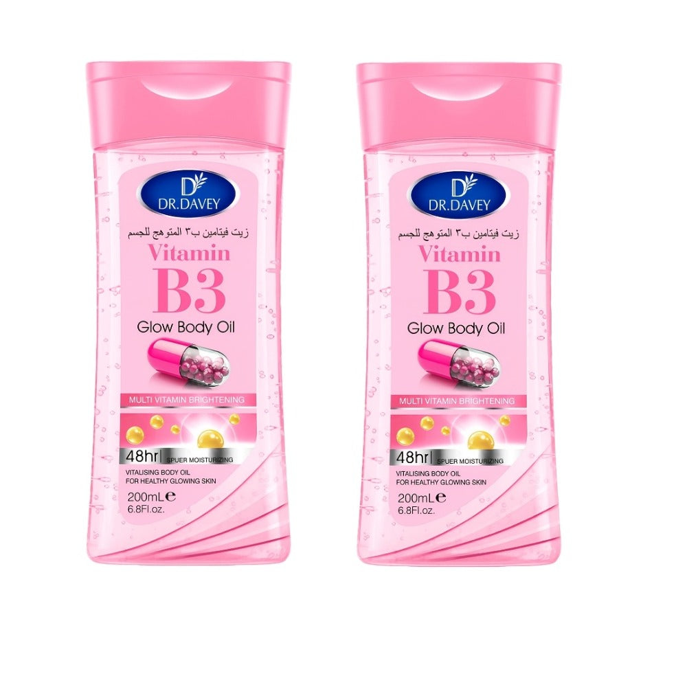 Vitamin B3 Body Oil, Two-Piece Set of 200ml Flip-Top Bottles with Coordinated Pink Niacinamide Labels — image 3