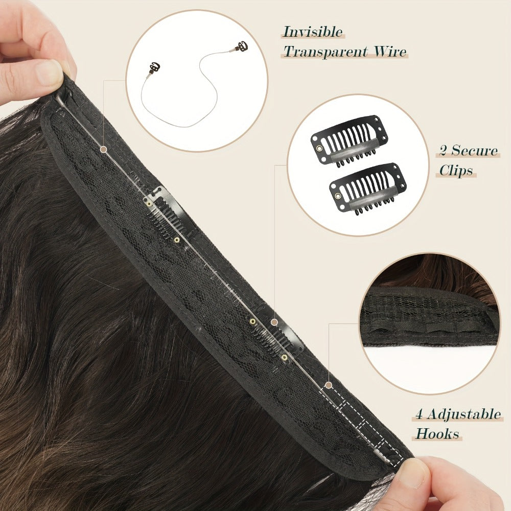 Hair Extensions Wavy 18-Inch Synthetic Halo Weft with Clear Wire, Two Clips and Ten Color Options — image 3