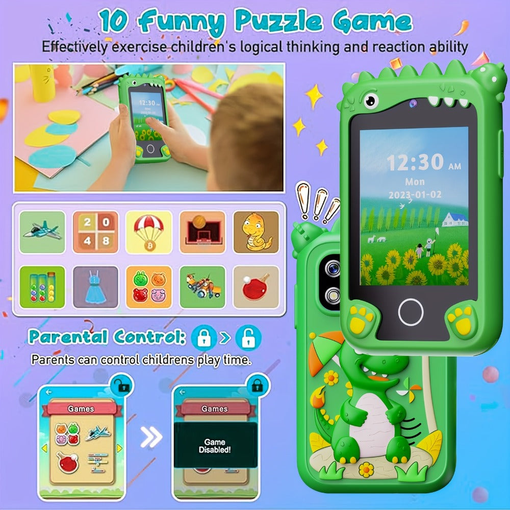 Dinosaur Toy Phone in Green or Purple with Dual Cameras, Touchscreen Interface and 8GB SD Card Label — image 5