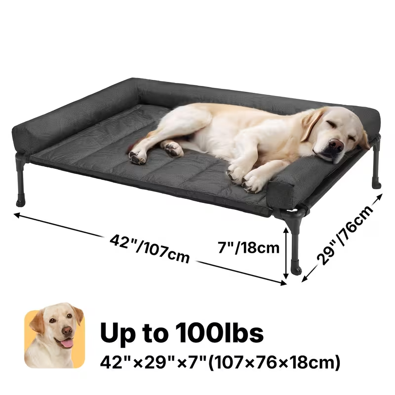 Elevated Dog Bed with Teslin Mesh Cot, Powder-Coated Steel Frame and Removable Bolster Top in Four Sizes — image 36