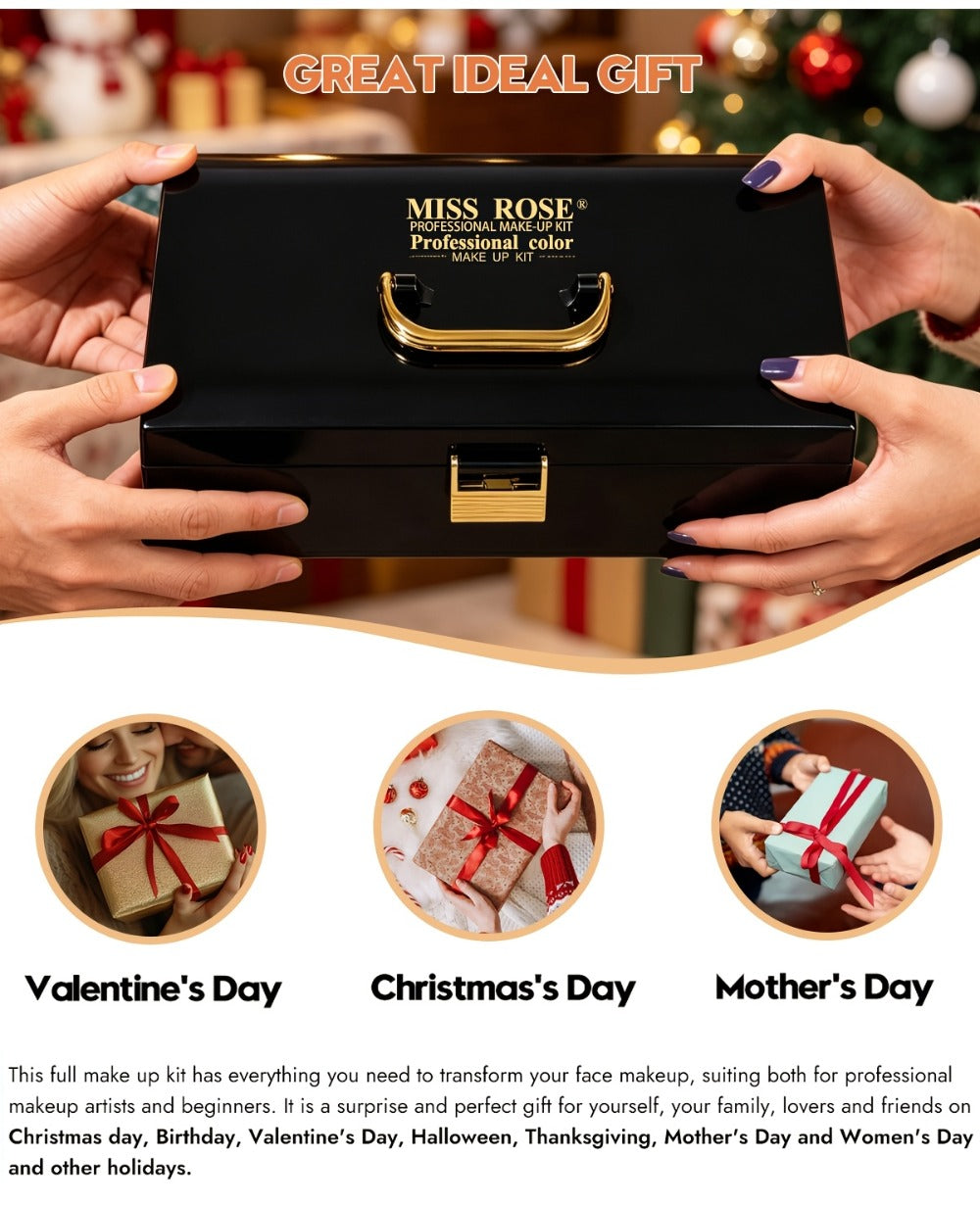 Makeup Kit 58-Color Black Mirror Case with Sliding Trays for Face, Eye and Lip Cosmetics plus Application Tools — image 33
