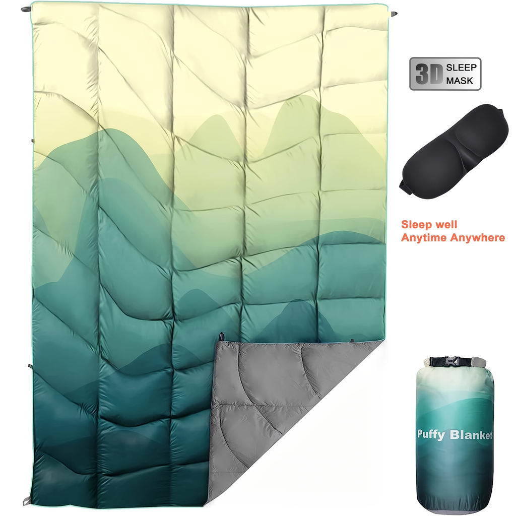 Camping Blanket Puffy Outdoor Down Alternative Windproof Warm 55x79 Inch Lightweight Printed Quilt for Beach Picnic Hammock T