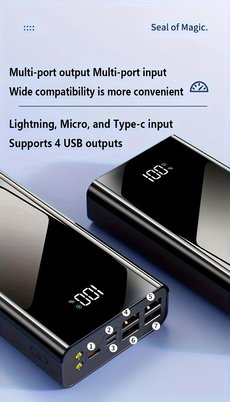 Power Bank 100000mAh 22.5W Super Fast Charging Two-Way USB-C Digital Display Large Capacity Portable Charger for Travel Campi