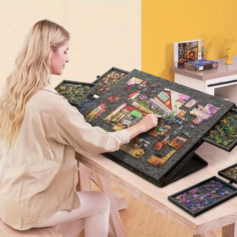 Jigsaw Puzzle Board for Adults 1000 Pieces, 2-in-1 Tilting Stand & Lid, 6 Sorting Drawers, Ultralight Portable Puzzle Table —