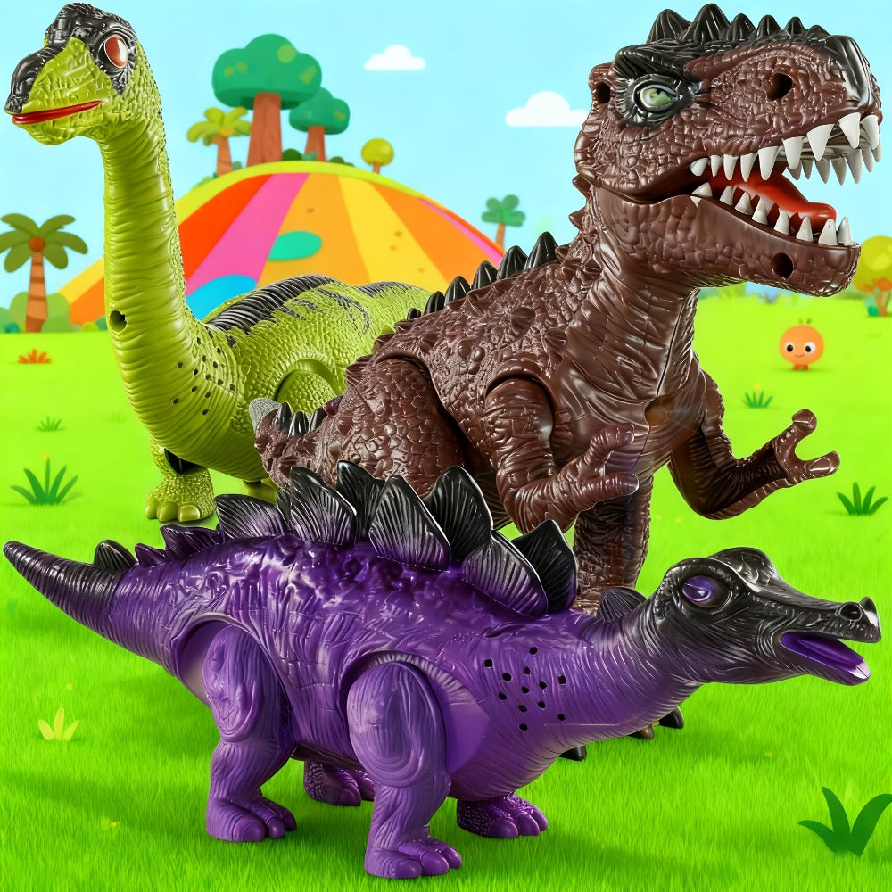 Electric Walking Dinosaur Toys Set of 3 with Sound, Light & Walking Functions, Interactive Moving Dino Toy Collection — image