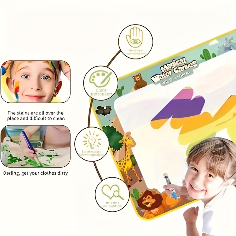 Water Canvas Drawing Mat for Kids Reusable Mess-Free – Magical Paint with Water Art Toy 80x60cm Ocean Animal Designs Screen-F