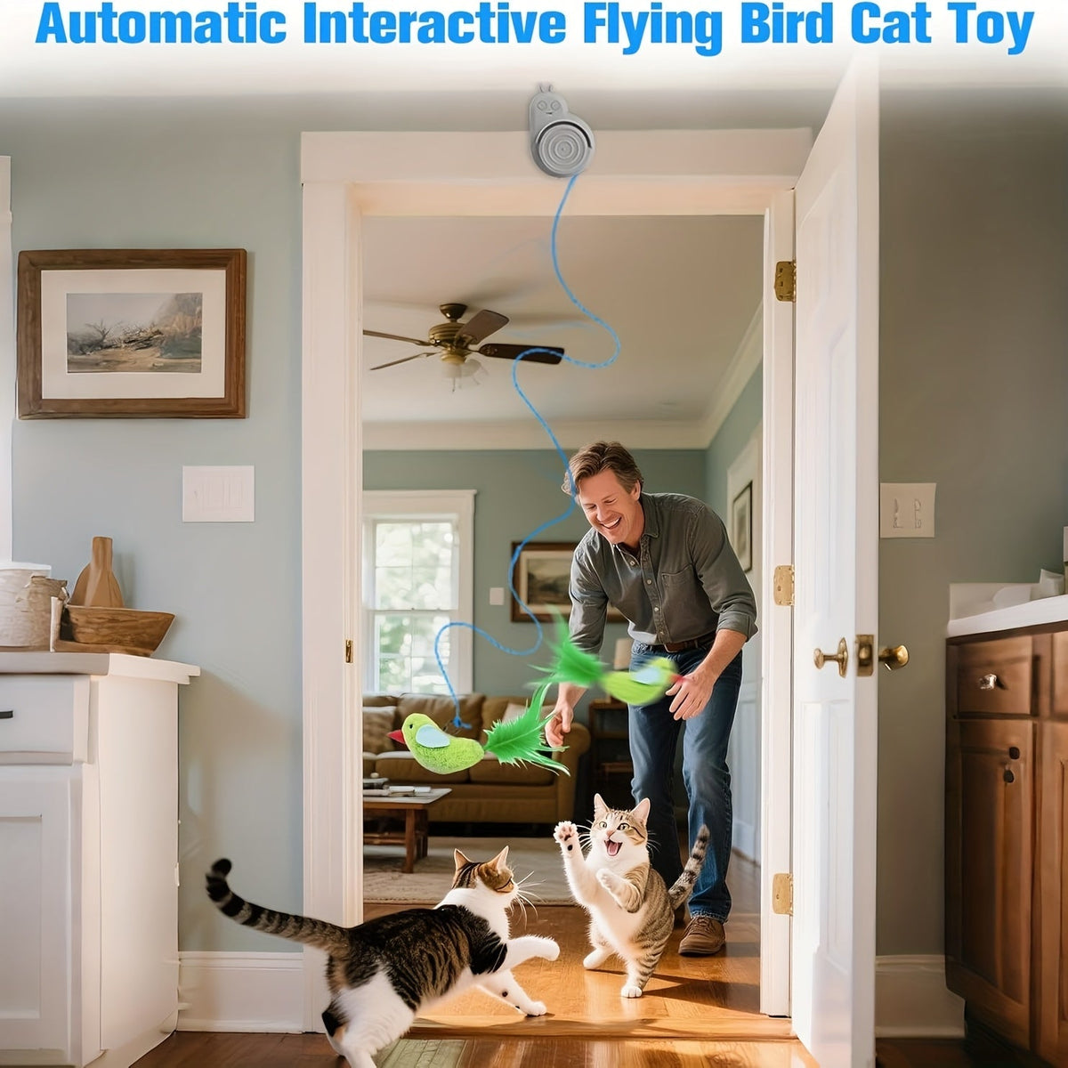 Cat Toy Electric Flying Feather with USB Rechargeable Hanging Drive, Stick-On Mount and Three Colors — image 5