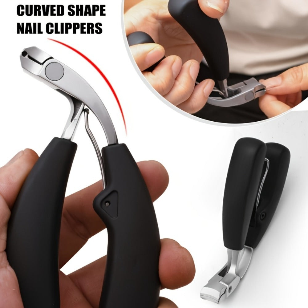 Wide-Jaw Nail Clipper and File Set, Two-Piece Black-Handle Kit with Curved Concave Edge and Stainless-Steel-Labeled Component