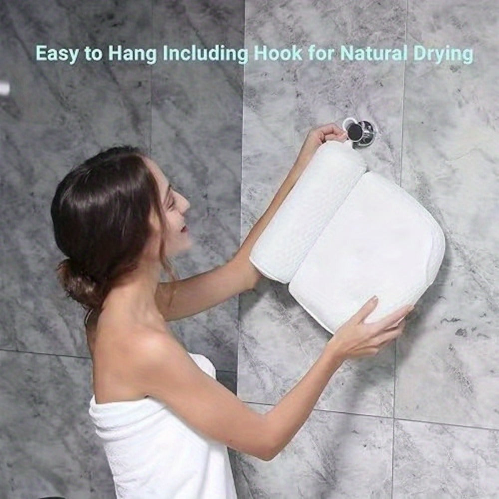 Two-Piece Bathtub Neck and Back Cushion with Six Suction Cups, Hanging Hook and White Mesh Cover — image 5