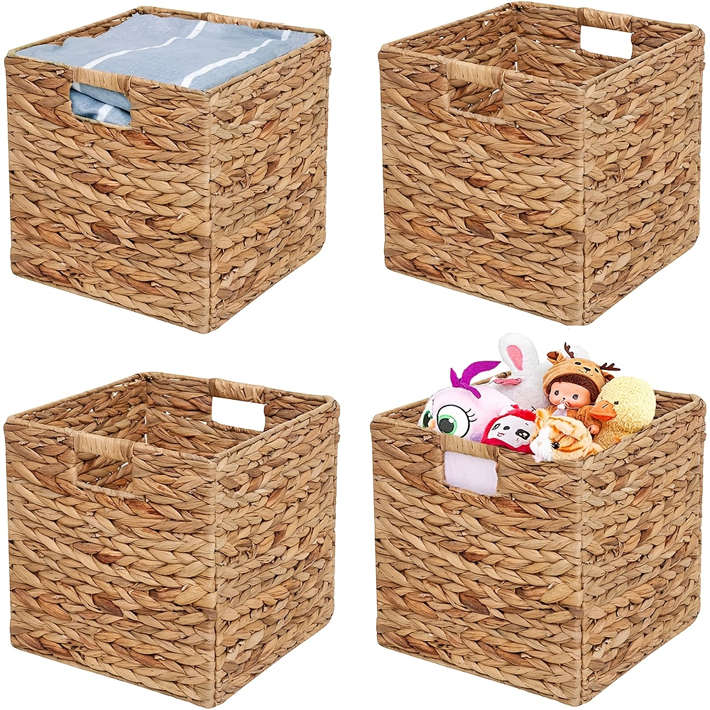 Storage Baskets, Foldable Water Hyacinth Cube with Handles, 11 x 11-Inch, 1- to 4-Pack Options — image 9