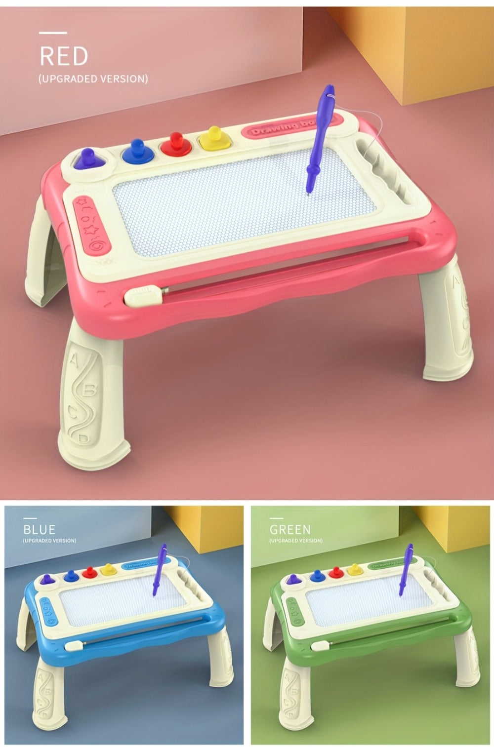 Kids Drawing Board Easel Upgraded with 4 Stamps & Paintbrush with the Listed Color, Size or Set Options for Everyday Use — im