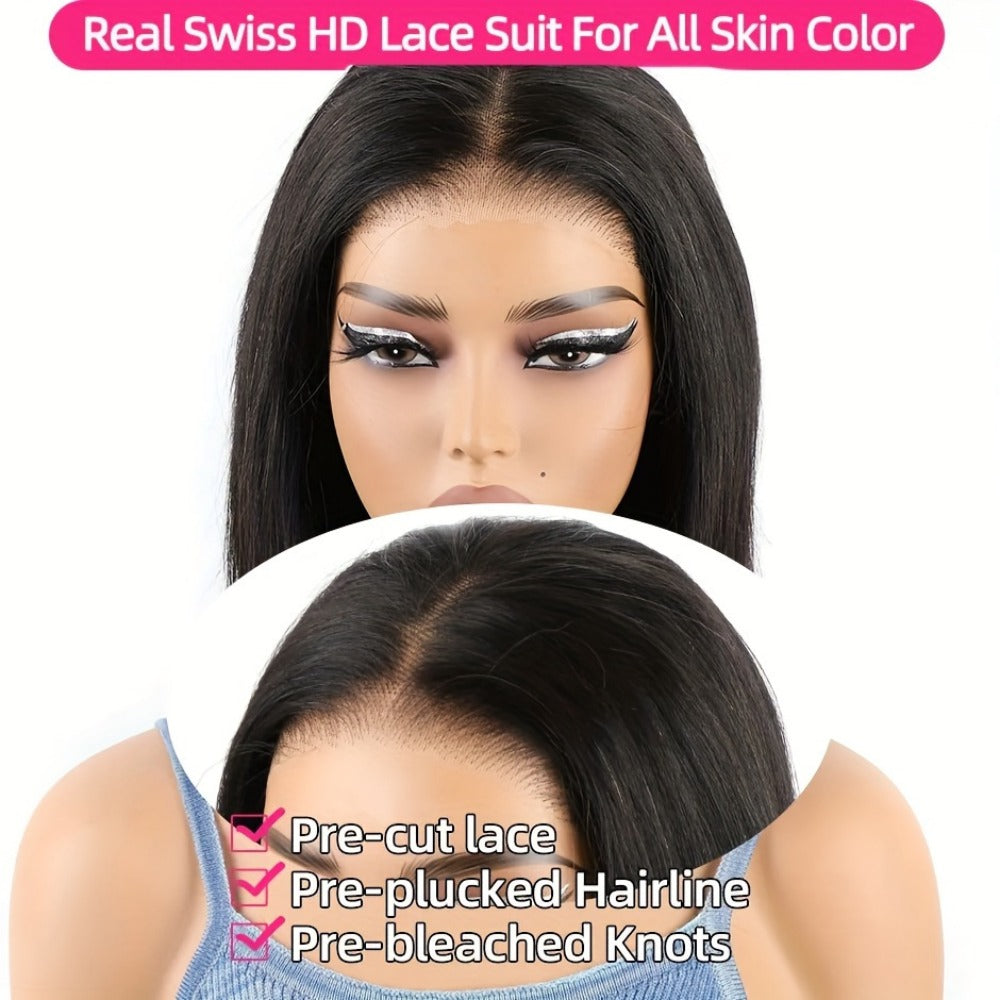 Straight Bob Human-Hair 4x4 Lace Closure Wig in Black with 8, 12, 14 or 16-Inch Length Options — image 12