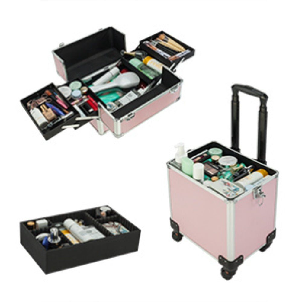 Four-Section Rolling Makeup Train Case with Removable Stack, Telescoping Handle and Four Color Finishes — image 17