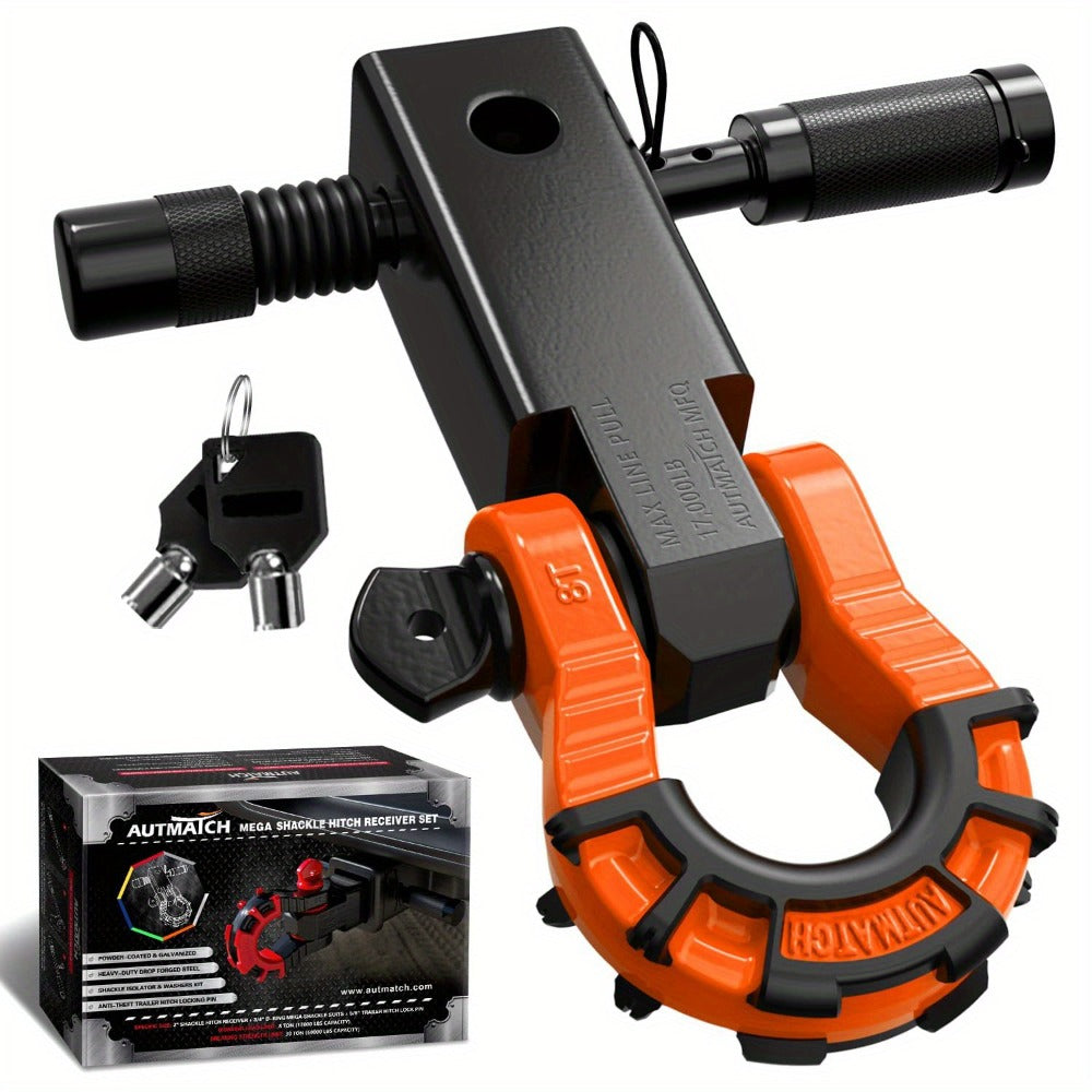 Shackle Hitch Receiver 2-Inch 68, 000 lb Break Strength with 3/4" D-Ring & 5/8" Hitch Lock Pin – Heavy Duty Drop Forged Steel