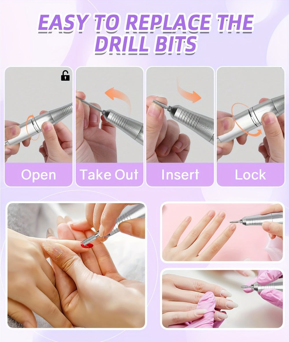 Electric Nail Drill 45000 RPM Rechargeable Kit with LCD Display and V6 Pink or White Options — image 15