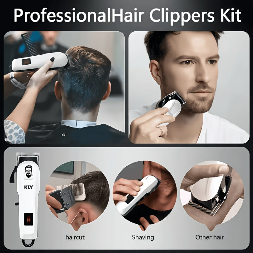 Hair Clippers & Trimmers KLY White Full-Size Clipper with LCD Display, USB Charging and Guide Comb Set — image 6