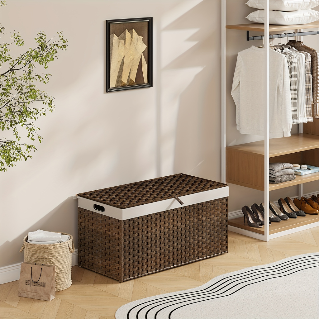 Large Wicker Storage Basket with Lid, Handles, Soft Lining, Metal Frame in a 220L Lidded Format — image 4