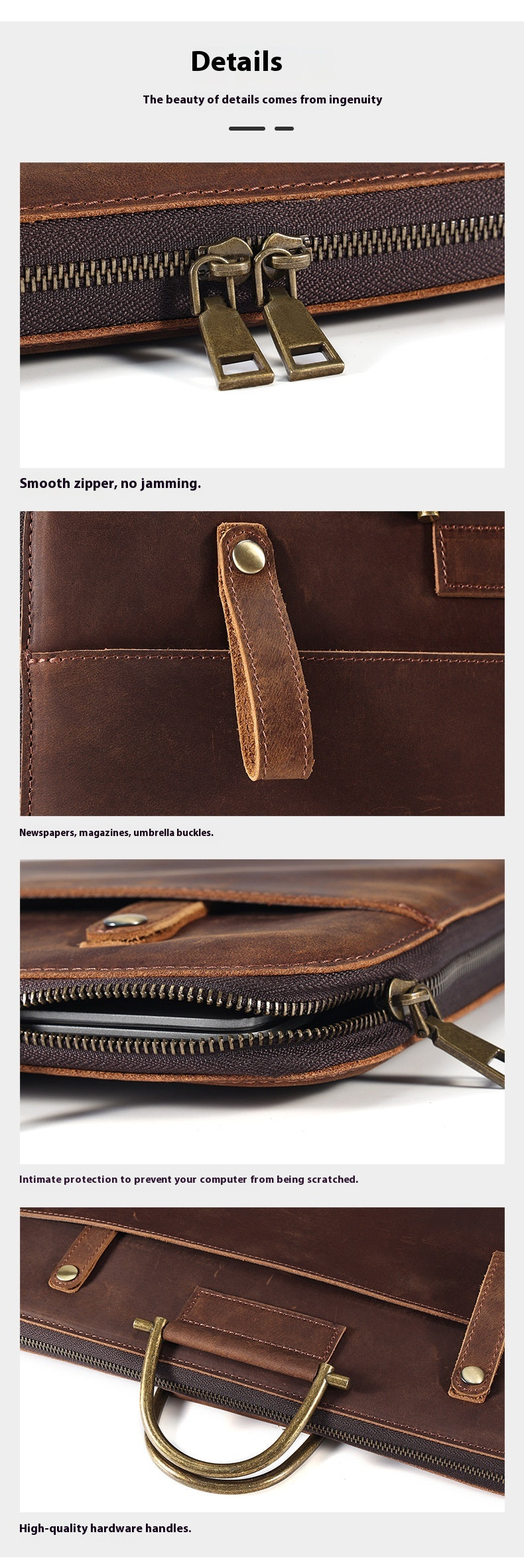 Crazy Horse Leather Men's Business Handbag Genuine Leather Computer Bag