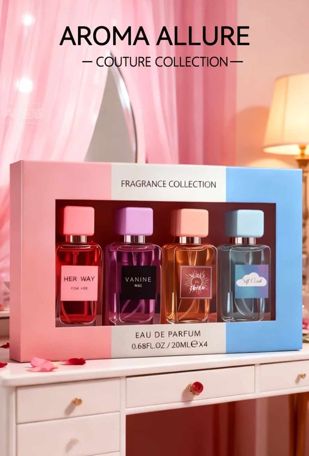Perfume Gift Set Aroma Allure Four 20ml Eau de Parfum Sprays in Pink Blue Windowed Box for Women — image 6
