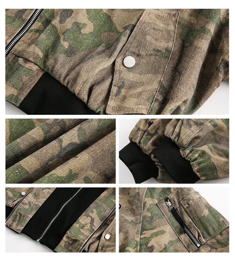 Retro Workwear Camouflage Coat Women Fake Two Pieces Loose Jacket