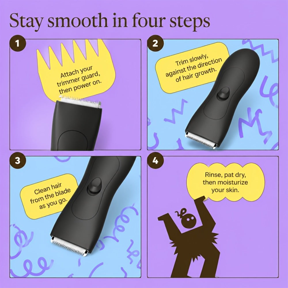 Ceramic-Blade Body Hair Trimmer with IPX6 Rating, Two Guide Combs and Black or Purple Options — image 13