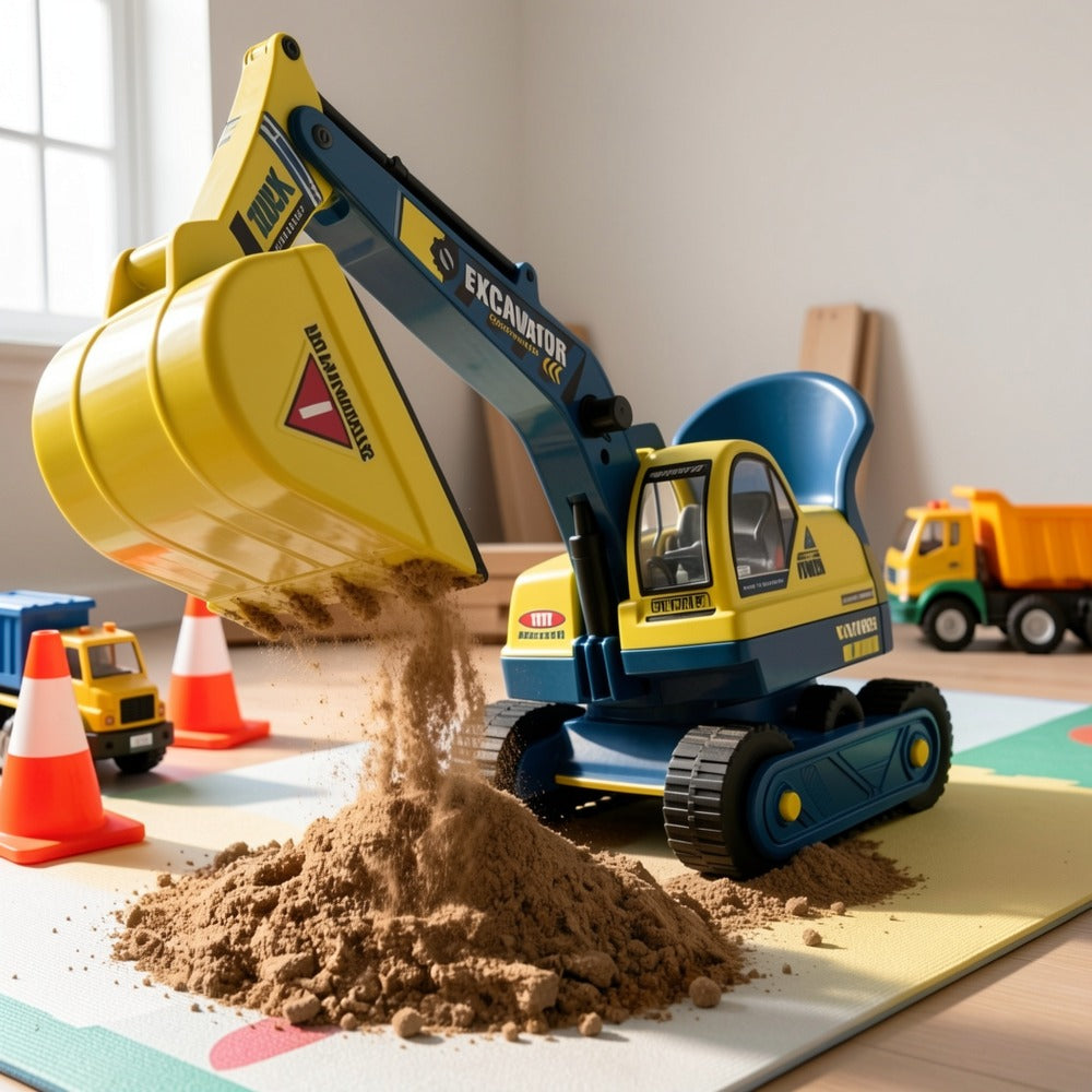 Kids Ride On Excavator Toy Large Beach Sand Digger with Working Scoop Arm, Outdoor Engineering Construction Toy for Toddlers 