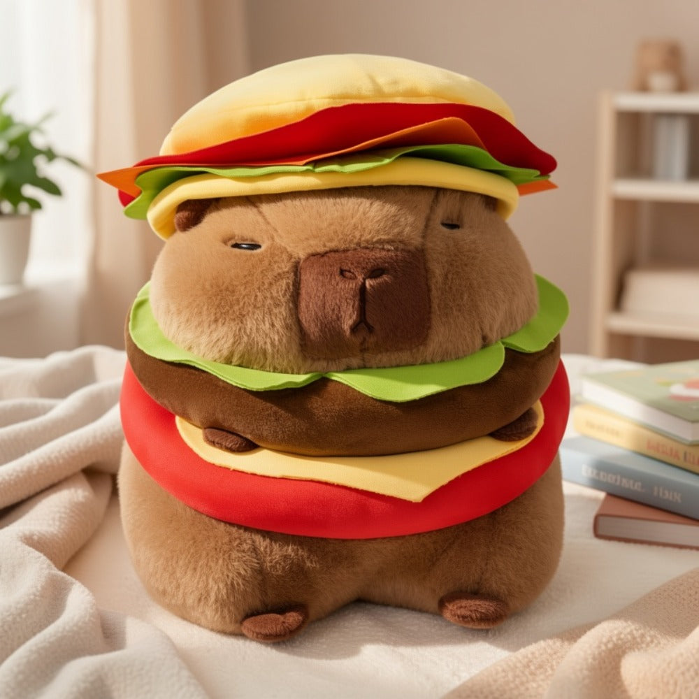 Capybara Plush Stuffed Animal Hamburger Burger Hat Funny Kawaii Plush Toy with the Listed Color, Size or Set Options for Ever