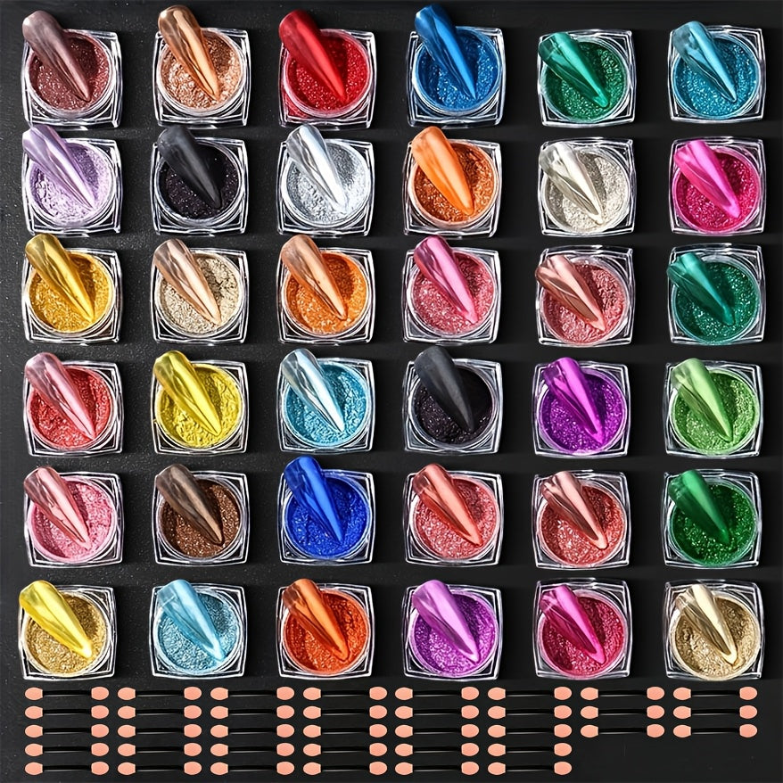 Chrome Holographic Nail Powder Set 36 Colors, Mirror Chrome Glitter Pigment Dust Kit for Gel Nails Acrylic — image 13