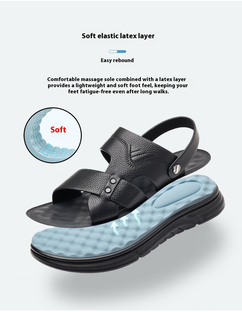 Men's Breathable Genuine Leather Beach Shoes Casual Soft Bottom Middle-aged And Elderly