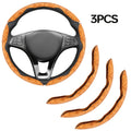 Carbon Fiber Steering Wheel Cover 3pcs – Anti-Skid Segmented Snap-On Protector, High-Grip ABS Resin, Universal Fit, Wood Grai