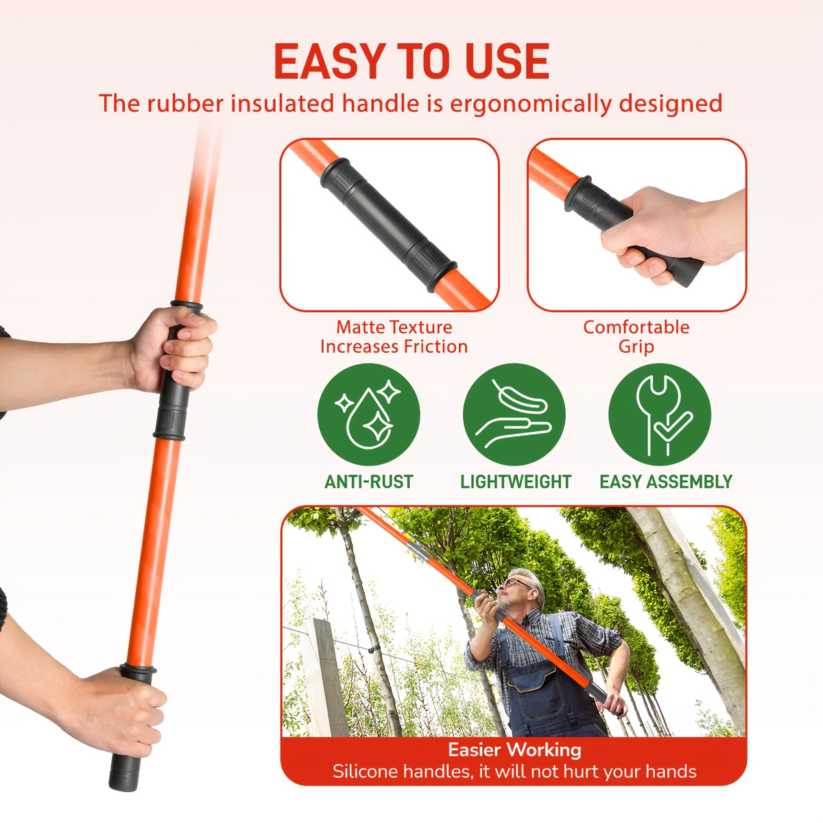 26FT Manual Pole Saw with Pruner & Bag for Garden, Patio and Yard Use, with the Listed Configuration — image 8
