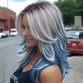 Synthetic Wig 22-Inch Gradient Blue Ombre Layers with Bangs, Adjustable Cap and Rose Hair Net — image 10