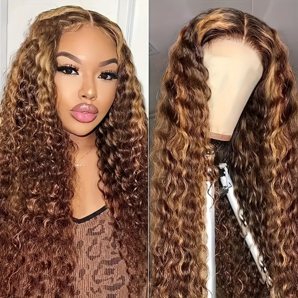Wig Long Deep-Wave Honey Blonde Ombre, 28-Inch Synthetic Fiber with 13x4 Lace Front and Glueless Cap — image 6