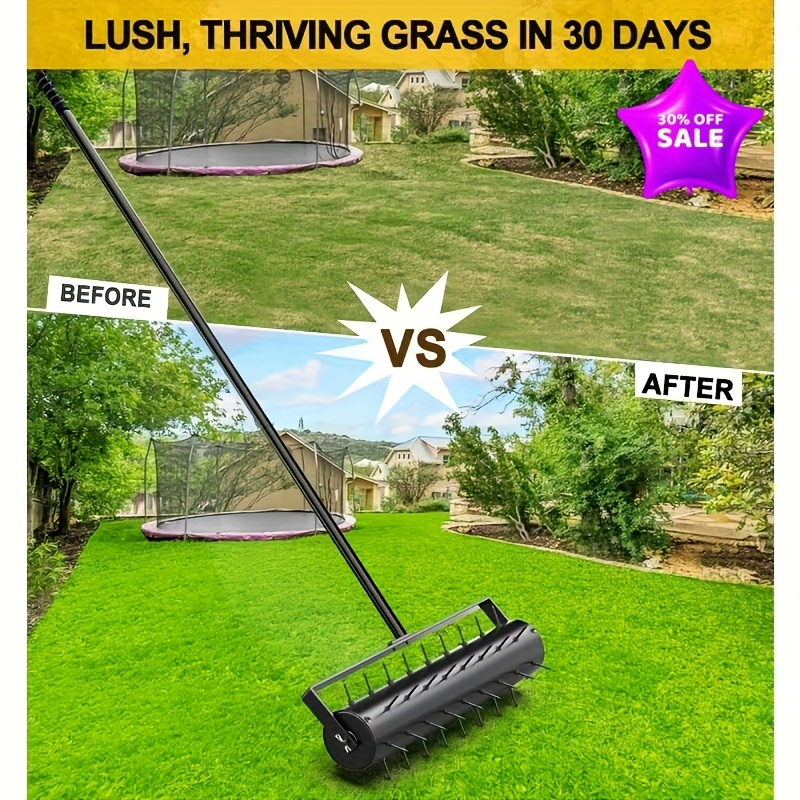 Lawn Aerator Manual 60" Long Handle with Large Tine Wheel, Metal Construction for Deep Soil Aeration — image 4