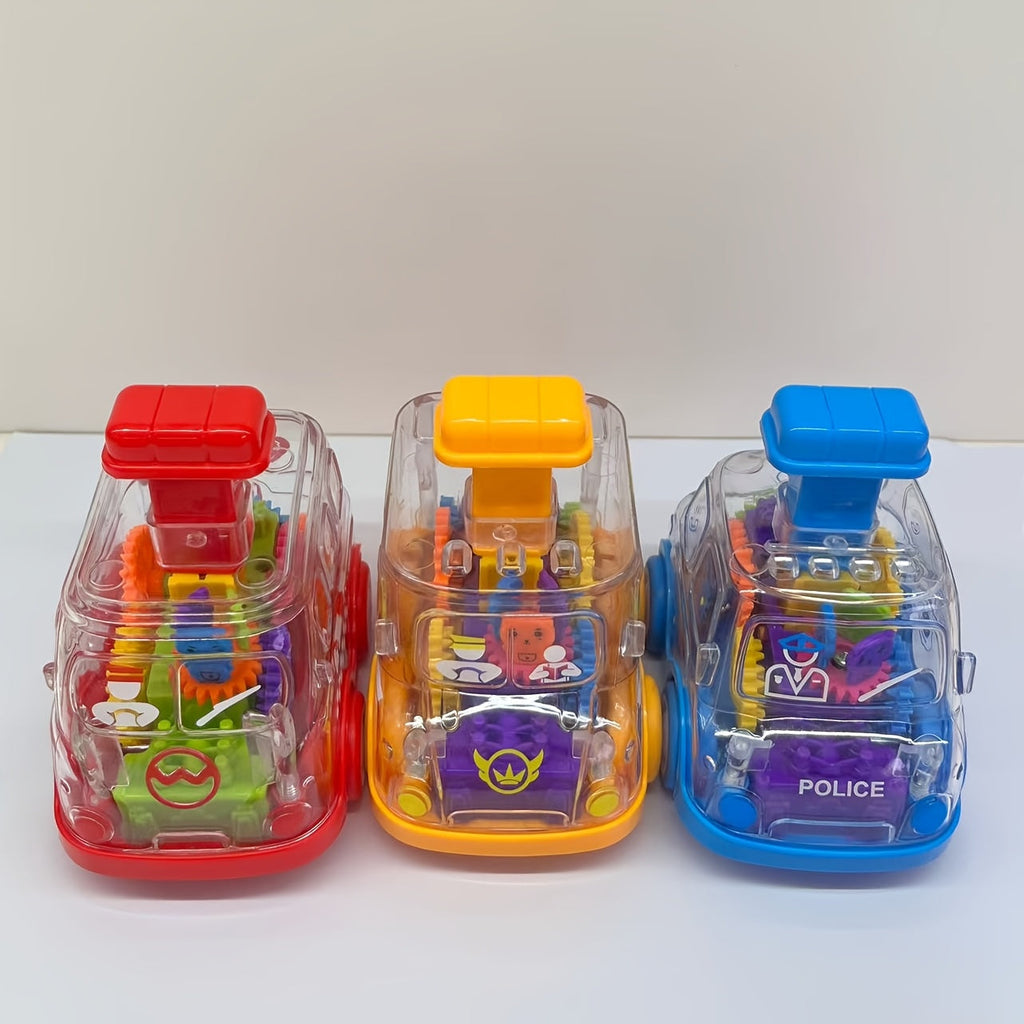 Gear Toy Cars for Toddlers 3-Pack, Transparent Body See-Through Gear Mechanism Push-and-Go Vehicle Set — image 1