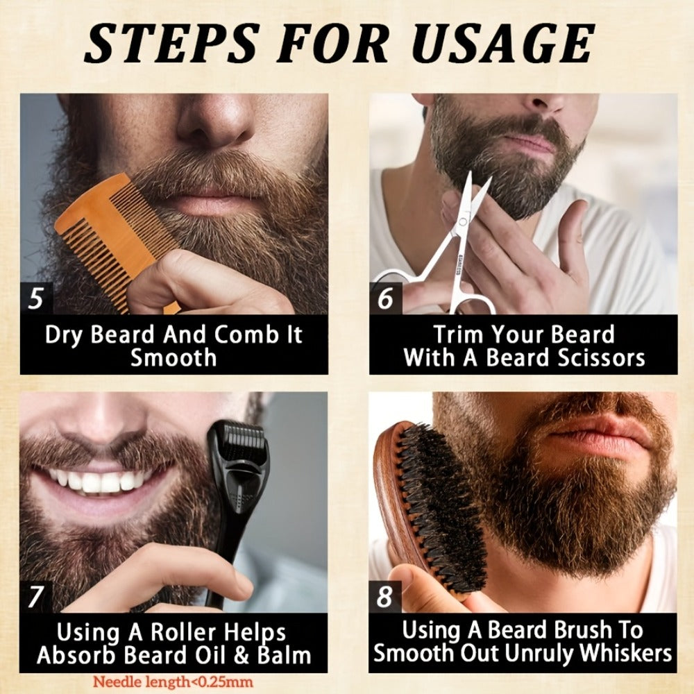Beard Oil & Balm Grooming Kit for Men – 9-Piece Complete Beard Care Set with Conditioner Wash Brush Comb Clippers Travel Pouc