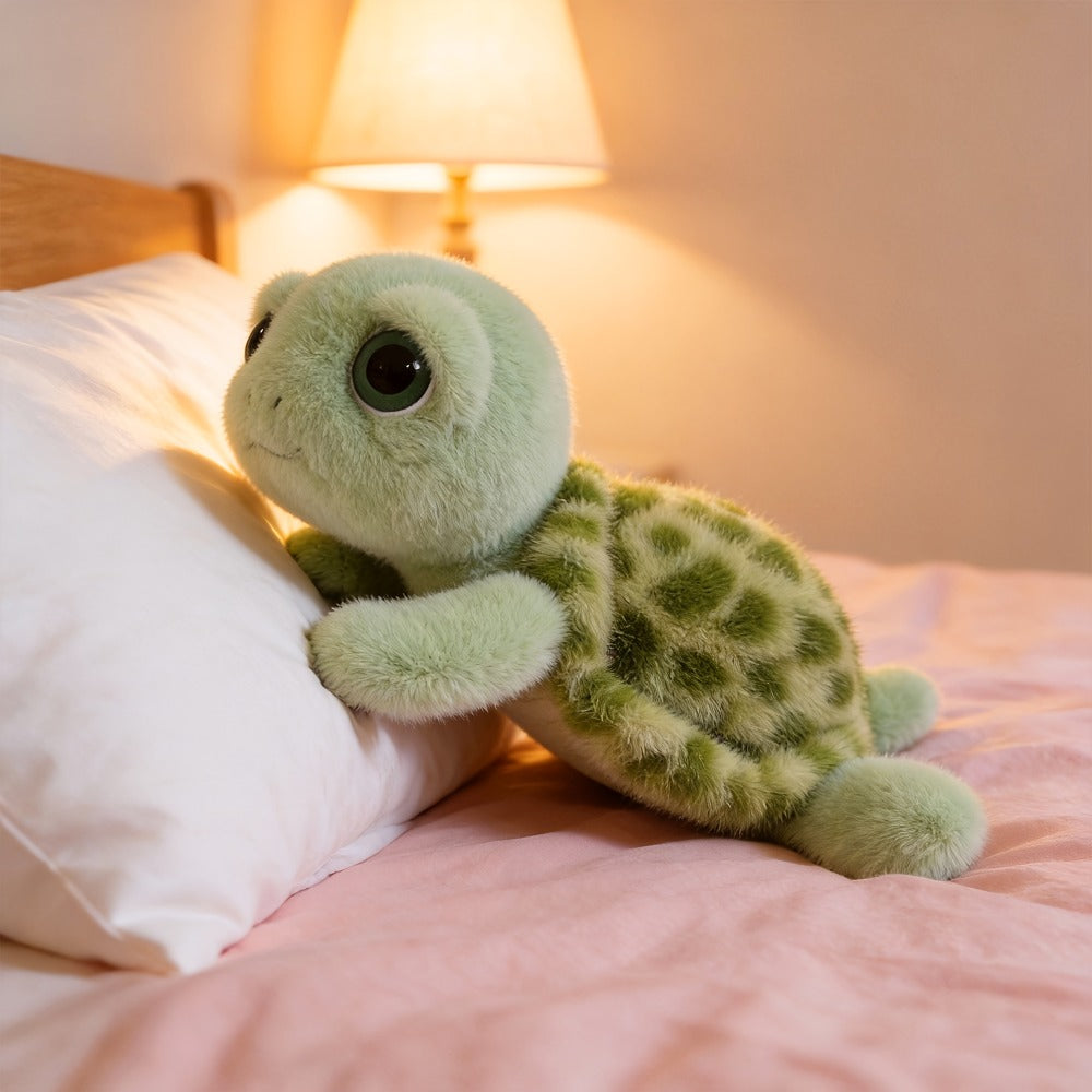 Stuffed Animal Big-Eye Turtle Pillow in 15.75-Inch Size with Melancholy Face and Soft Plush Fabric — image 2