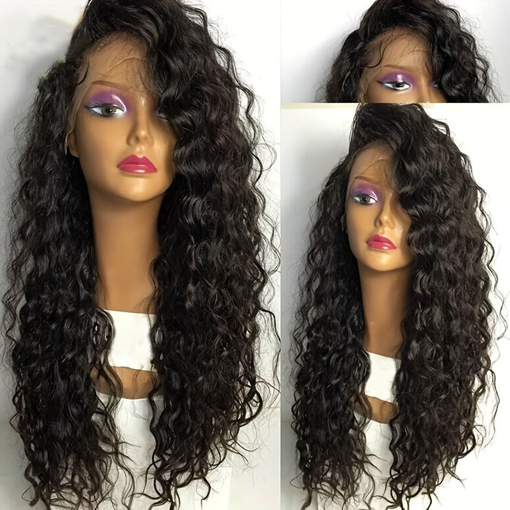 Loose Curly Lace Front Wig for Black Women – 26 Inch 13x4 Glueless Synthetic Hair, Natural Black, Heat Resistant, Hair Replac