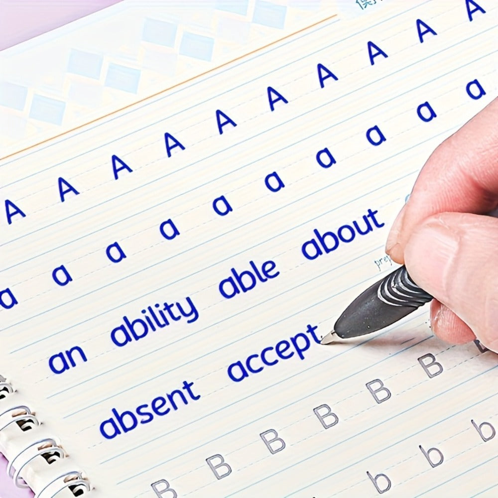 Reusable Handwriting Practice Books for Kids Ages 3-8, 4 Books + Pen + 10 Refills + Holder, Wipe Clean Calligraphy Writing Wo