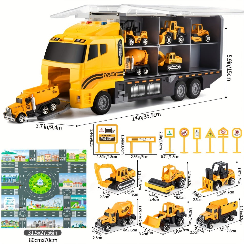 13-in-1 Construction Truck Vehicle Toy Set with Die-Cast Metal Cars & Play Mat with the Listed Color, Size or Set Options for
