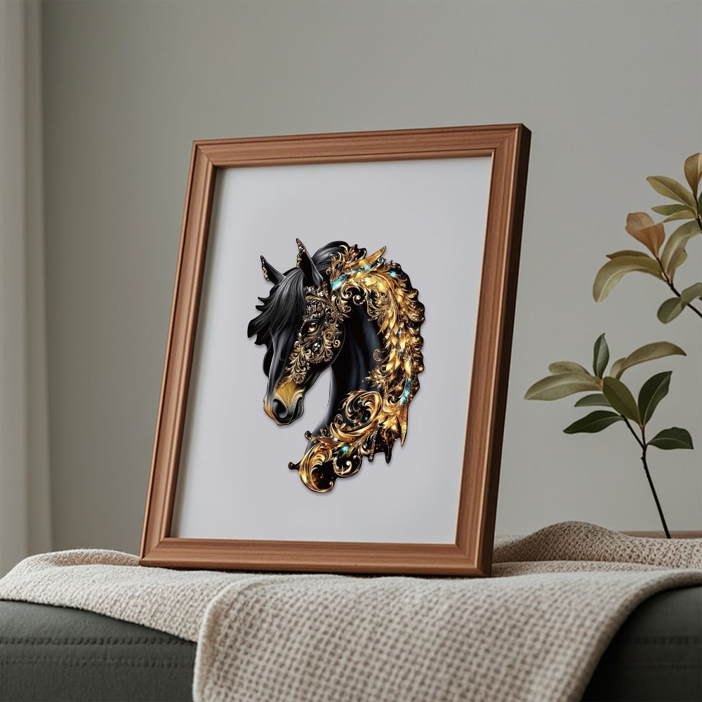 Ornate Horse Silhouette Wooden Jigsaw Puzzle with Gold-Tone Scrollwork in Three Size Options for Display — image 7