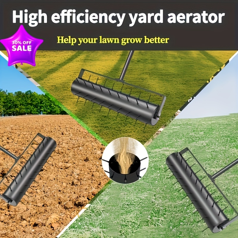 Lawn Aerator Manual 60" Long Handle with Large Tine Wheel, Metal Construction for Deep Soil Aeration — image 7