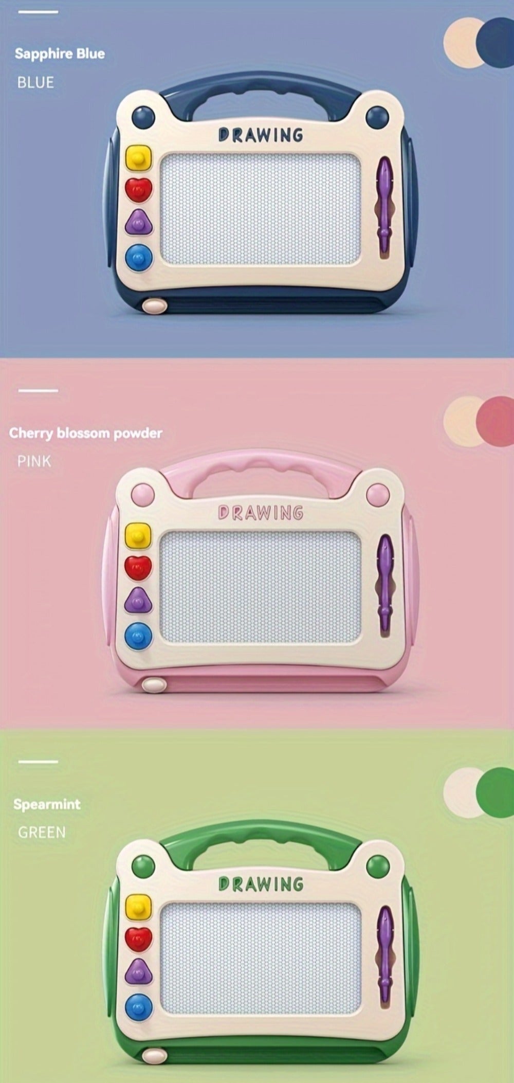 Kids Magnetic Drawing Board with Four Shape Stamps, Slide Eraser, Folding Legs and Blue, Green or Pink Options — image 11