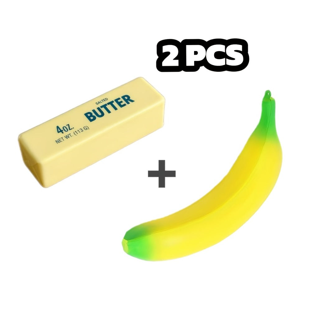 Squishy Food Toy Set 3pcs Slow Rising PU, Pretend Play Simulation Food Butter Banana Strawberry, Sensory Squeeze Stress Toy —