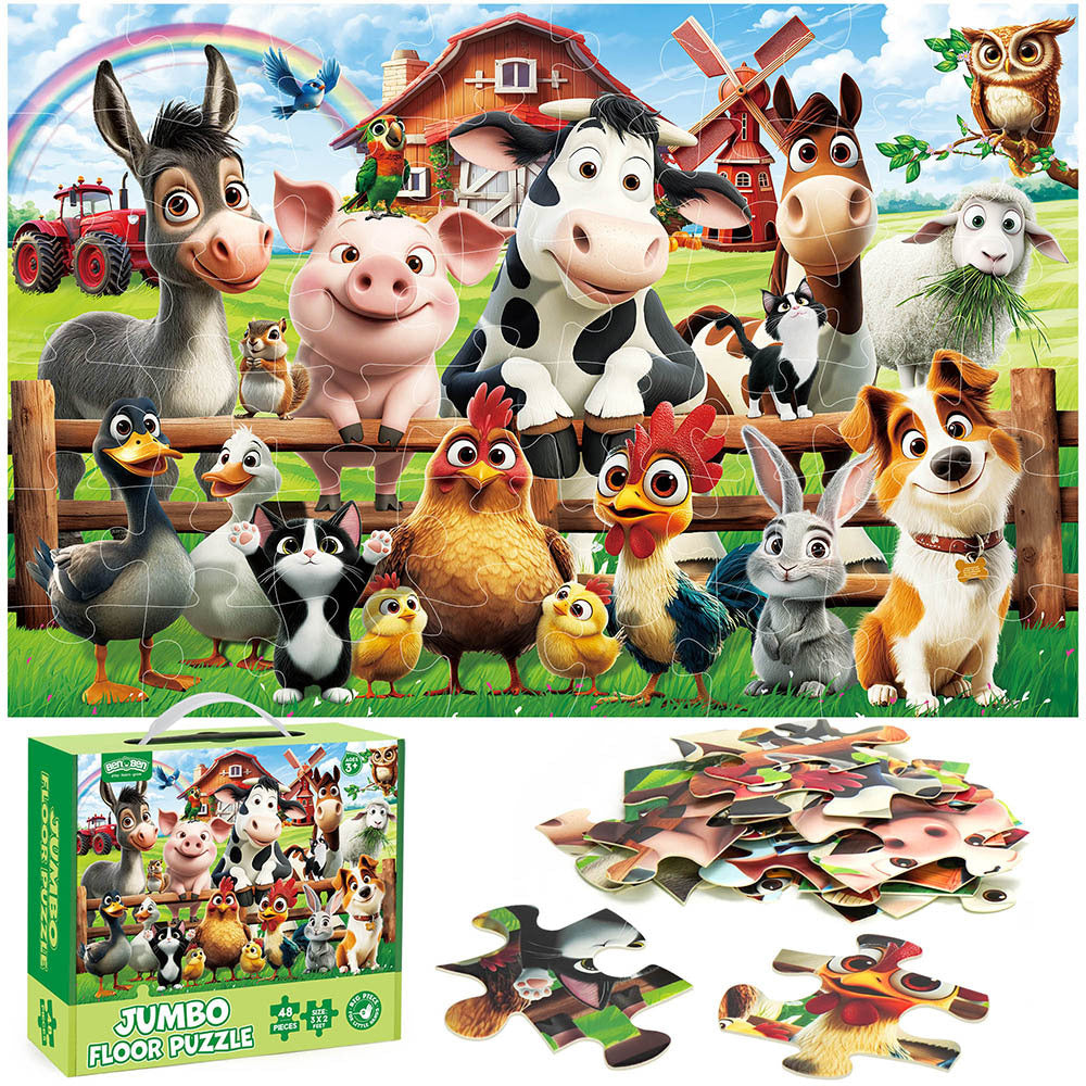 Large Floor Puzzle for Kids Ages 3+, Chunky Jigsaw Mermaid & Farm Animals, Preschool Educational Toy for Boys & Girls 3 4 5 6