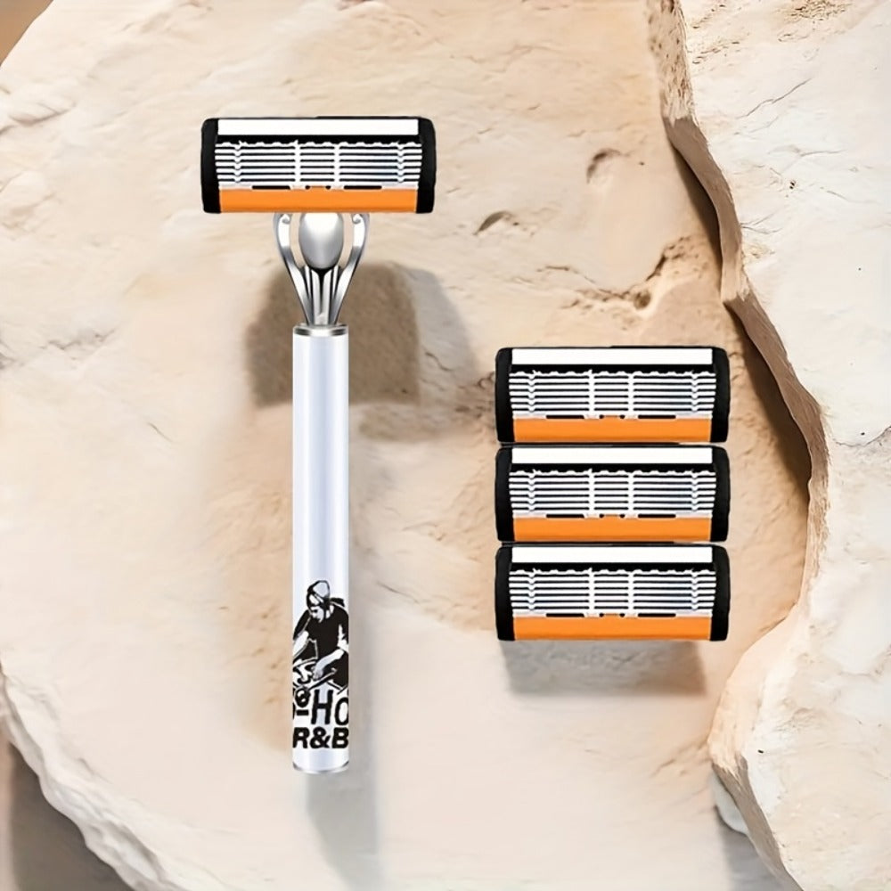 6-Layer Blade Men's Razor Set with Lubricating Strip 2 Handles & 36 or 72 Replacement Blades – Smooth Close Shave Contour-Fit