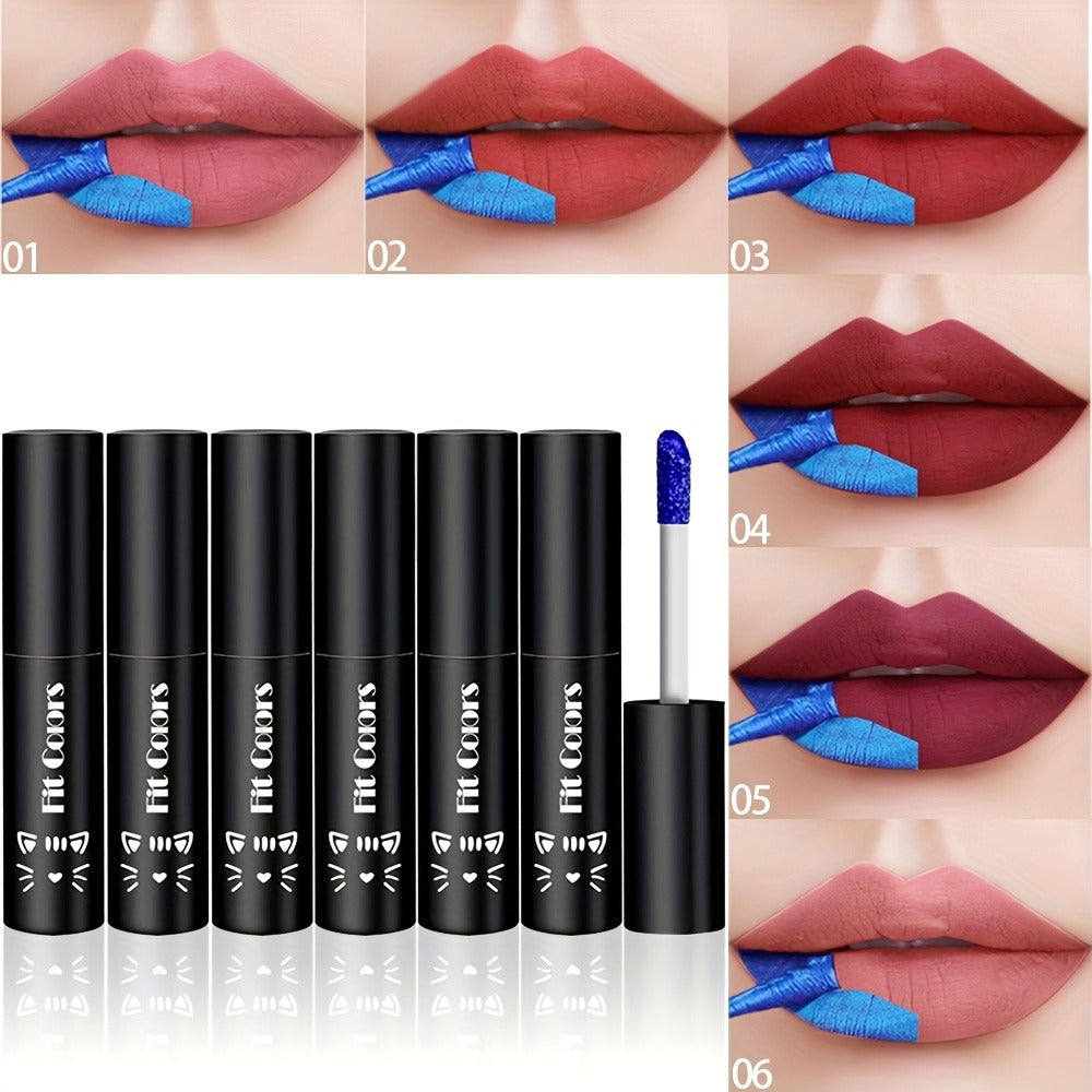 Matte Velvet Lip Stain Set 6 Colors Waterproof Smudge-Proof, Metallic Blue Cobalt Bold Shades Vegan Lip Gloss for All Skin To