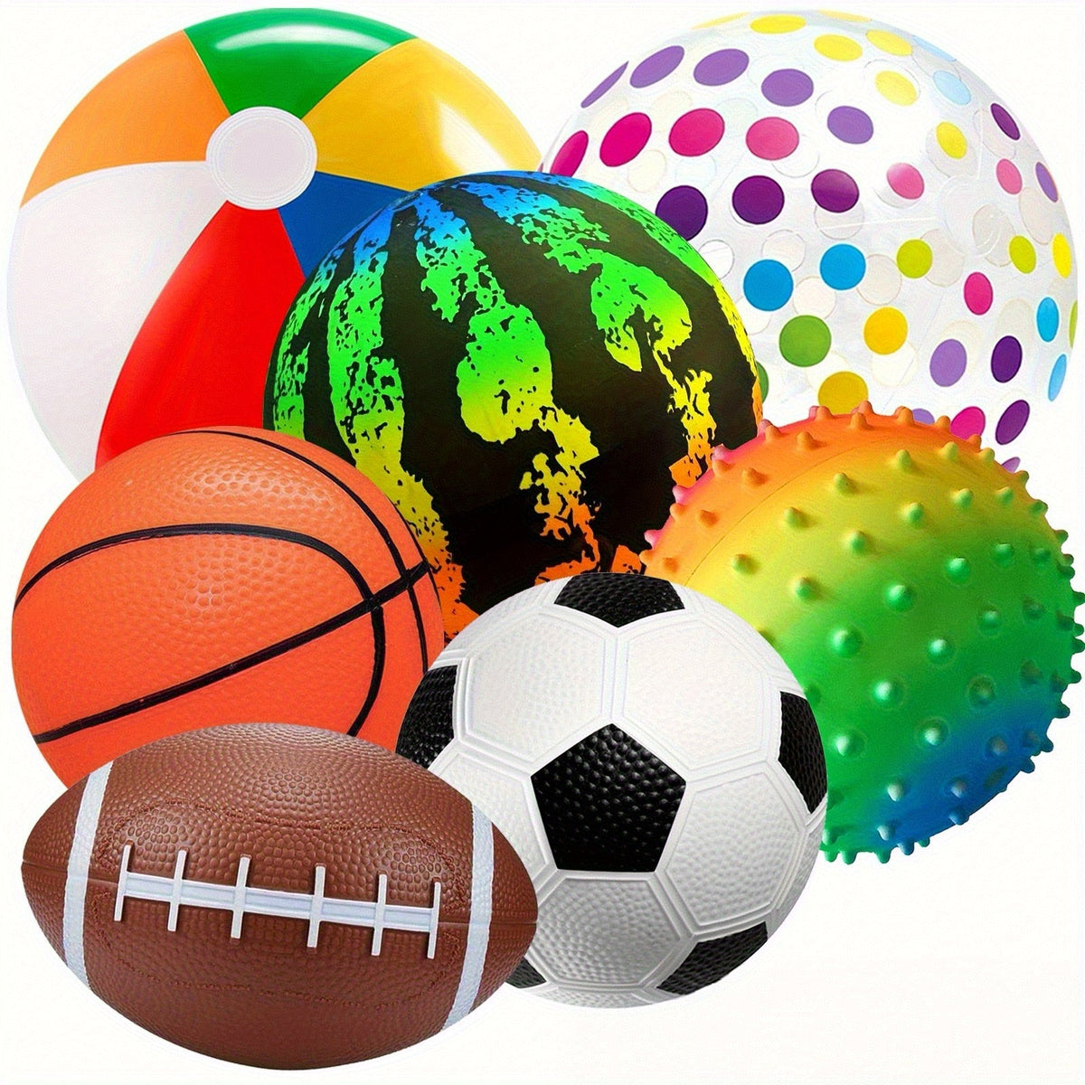 Kids Playground Ball Set 7-Pack with Air Pump, 10.6 Inch Outdoor Ball Plus 6-Inch Basketball Football Rugby — image 1